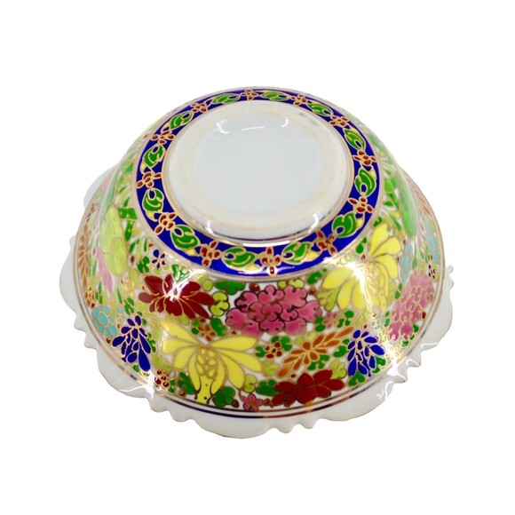 Hand Thai Painted Gold Tone Pottery BENJARONG Porcelain Cup & Lid Cloisonné 4.5" - Picture 9 of 14